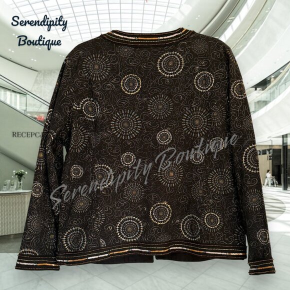 Chicos All Over Embroidery Beading 100% Cotton Fully Lined Blazer Jacket - Picture 4 of 10